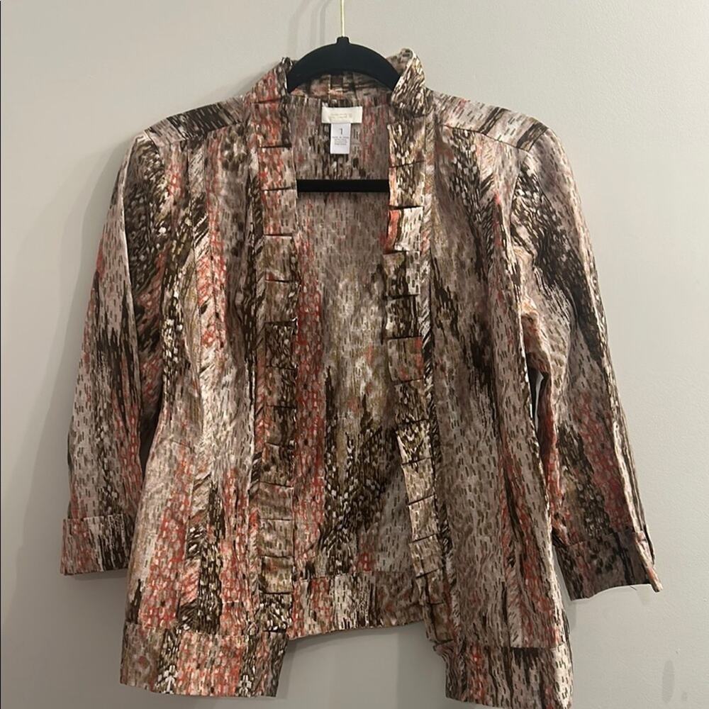Chico's Women’s Ruffle Artistic Open Top Linen Blend Chico Size 1/Med Vacation